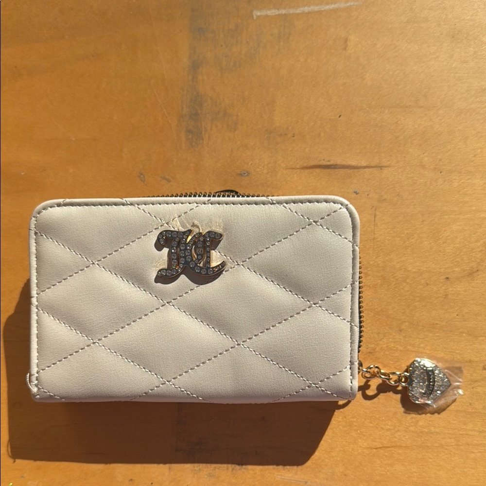 Quilted White Wallet with Charm